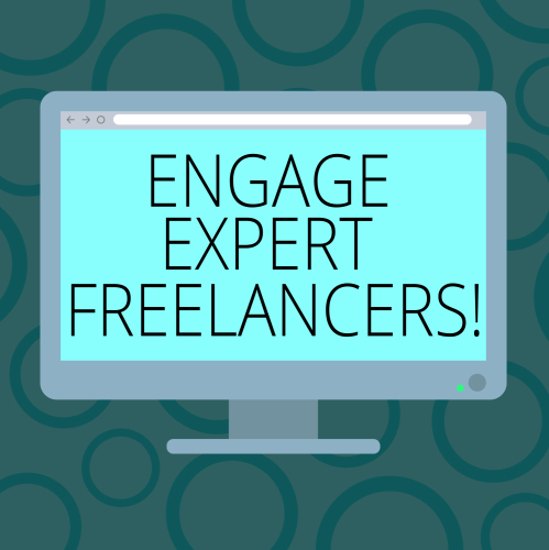 computer screen with the quote: engage expert freelancers
